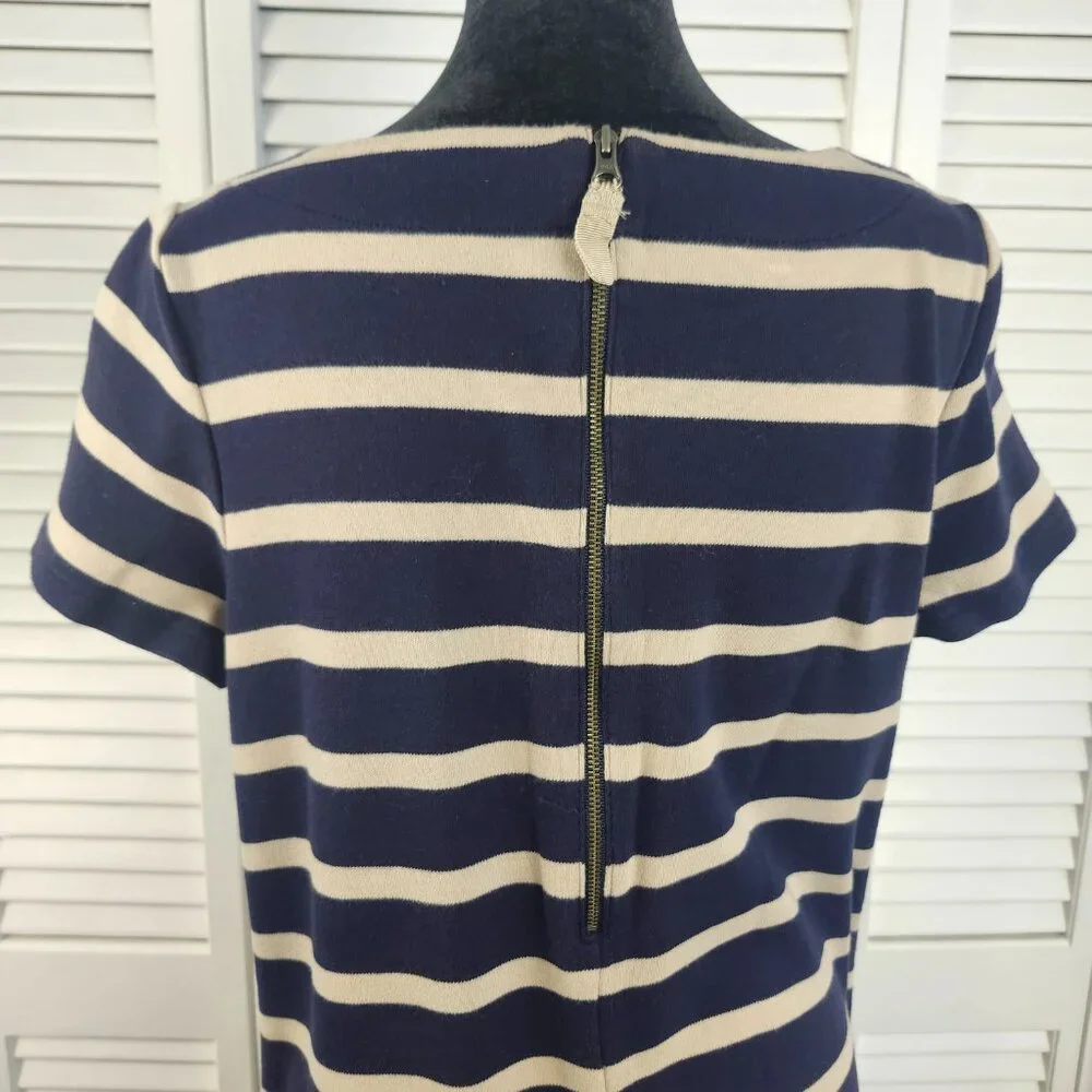 Talbots Shirt Dress Navy Blue Cream size MP Nautical Preppy Y2K